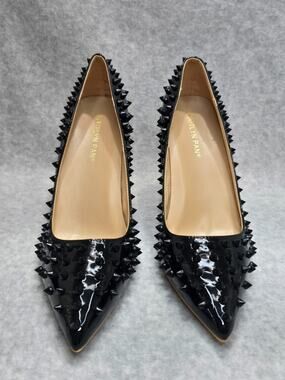 Kaitlyn Pan Spikes Black Patent High Heel Pumps Womens Size 9 US 40 EU NWB